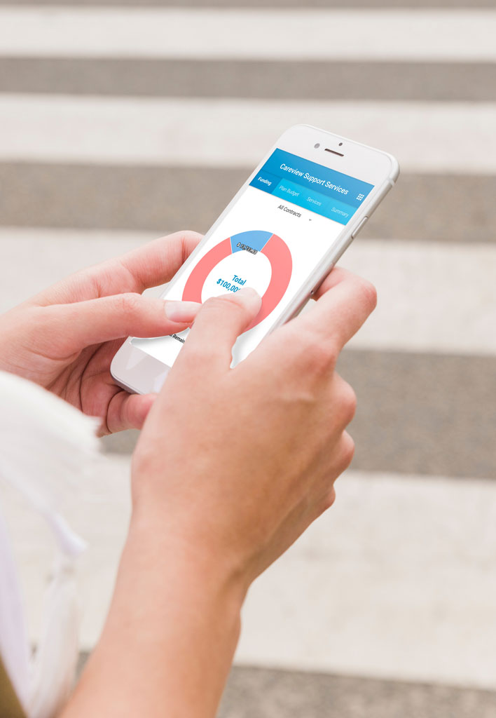 Phone showing the Careview Plan Management App user interface.